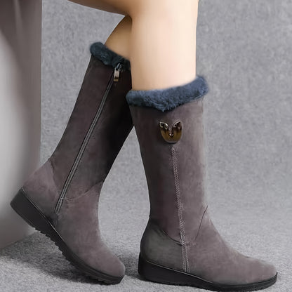 Women’s Winter Comfort Boots – Mid-Calf, Flat Anti-Slip Sole with Soft Fleece Interior