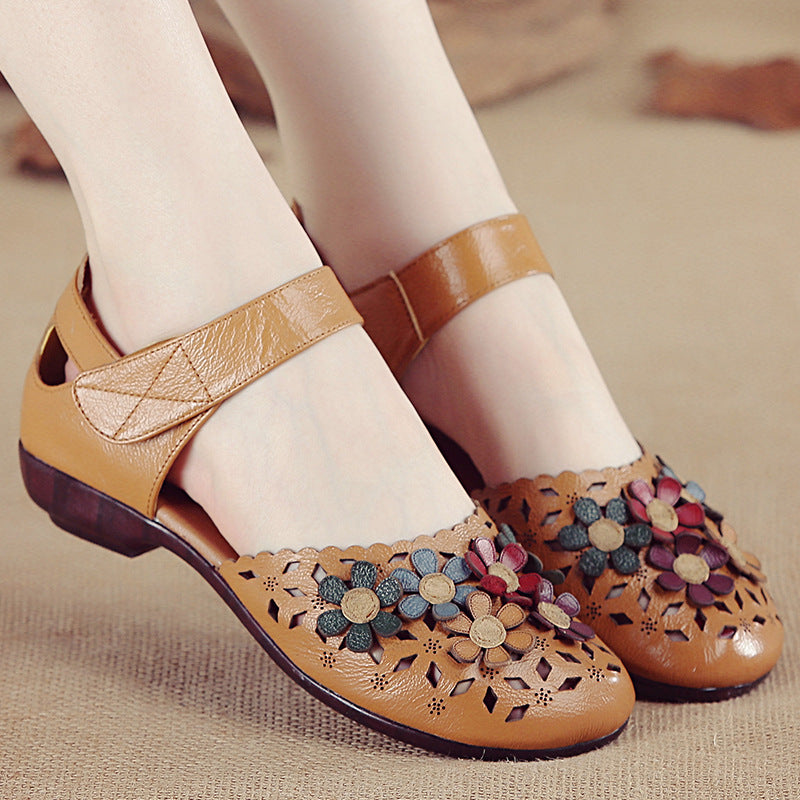 Women’s Handmade Leather Sandals – Floral Comfort Soft Sole Summer Shoes