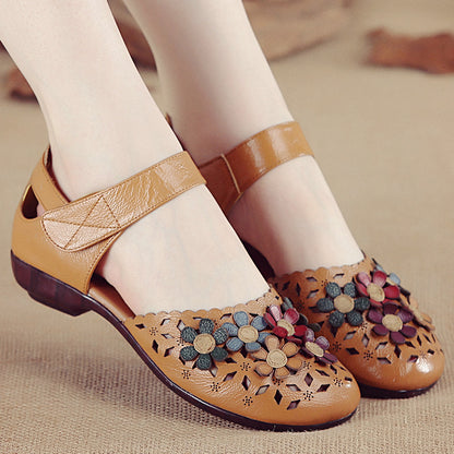 Women’s Handmade Leather Sandals – Floral Comfort Soft Sole Summer Shoes