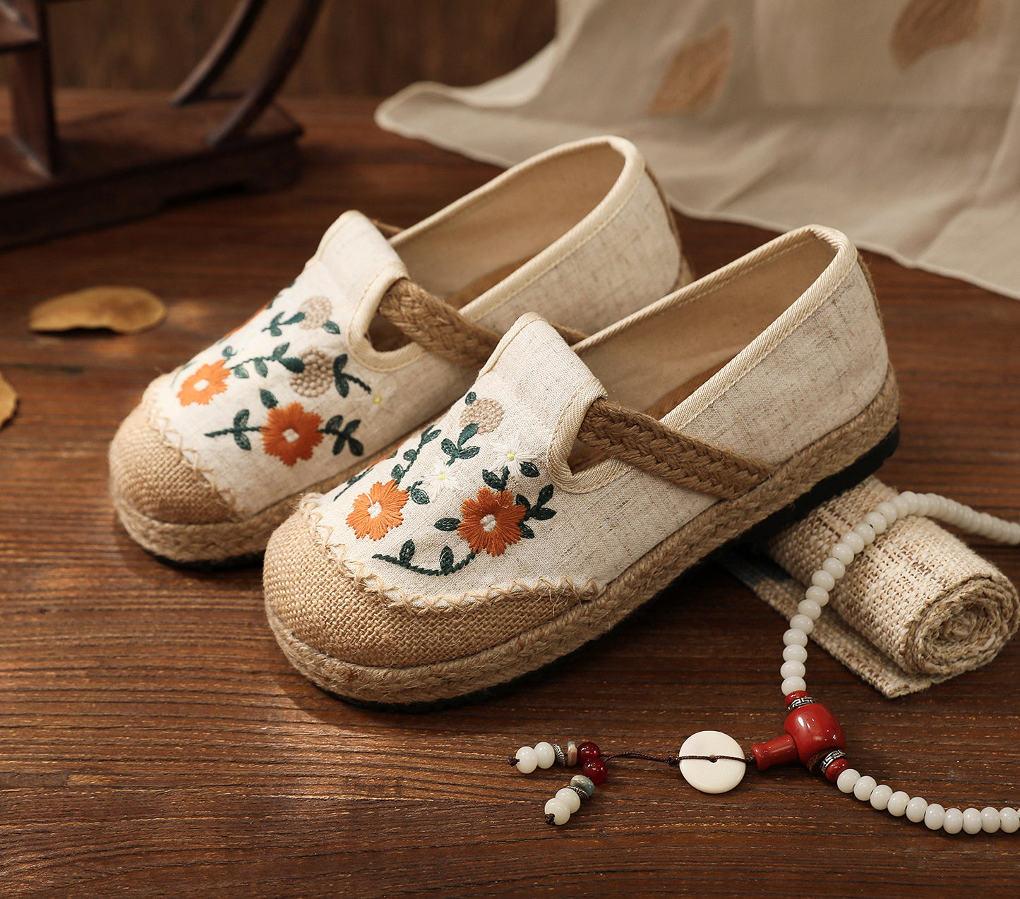 Women's Summer Linen Flats with Floral Embroidery – Breathable & Comfortable-✈️Buy 2 Free Shipping✈️