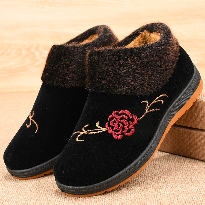 Elegant Floral Warm Boots for Women – Cozy Plush Lining, Non-Slip Sole
