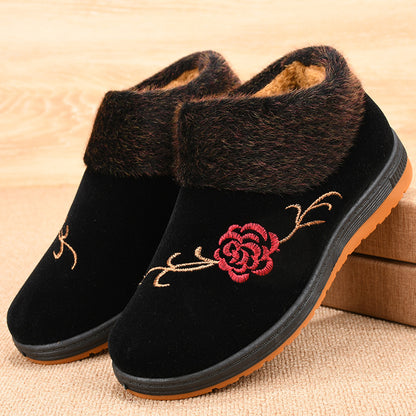 Elegant Floral Warm Boots for Women – Cozy Plush Lining, Non-Slip Sole