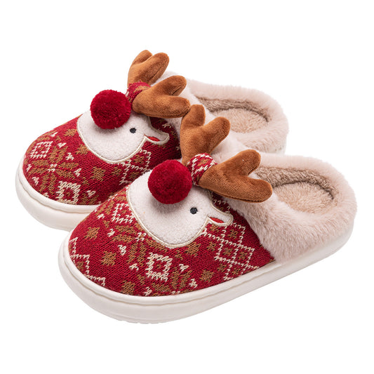 Cozy Reindeer Slippers for Women – Soft Plush Christmas House Shoes