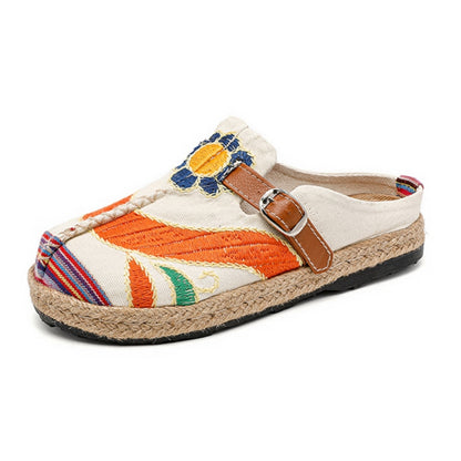 Women's Embroidered Fabric Slip-On Flats – Soft Sole Casual Closed-Toe Cloth Shoes