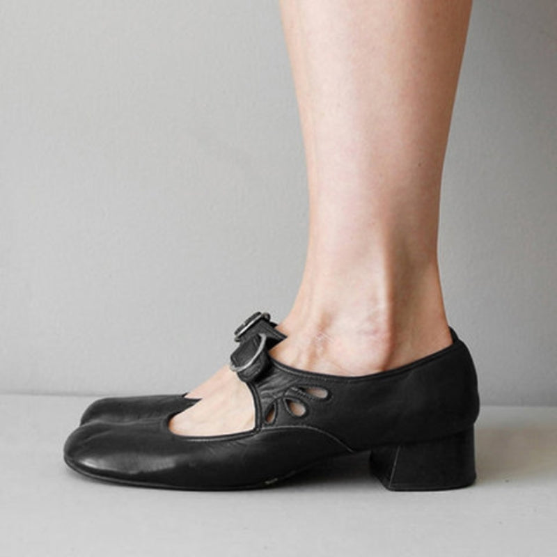 Women's Vintage Low Heel Mary Jane Shoes – Retro Buckle Strap Shallow Pumps for Daily Wear