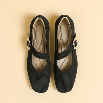 Women’s Square-Toe Mary Jane Flats with Knit Upper – Soft, Comfortable Spring & Summer Shoes