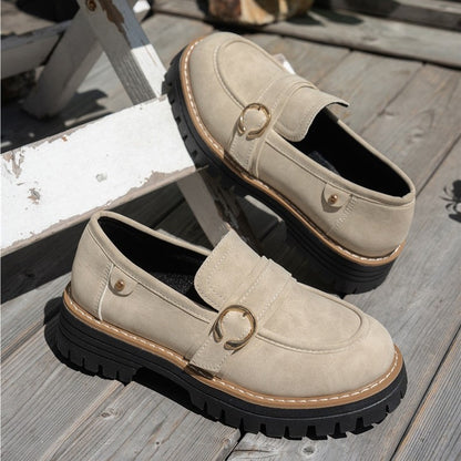 Women’s Vintage Comfort Loafers – Supportive Thick Sole with Classic Buckle Detail