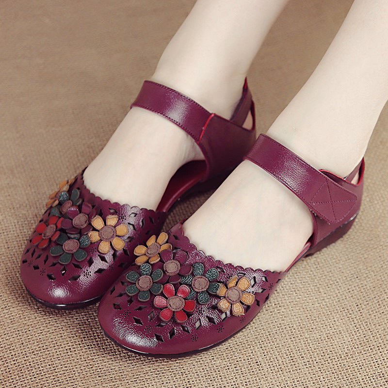 Women’s Handmade Leather Sandals – Floral Comfort Soft Sole Summer Shoes