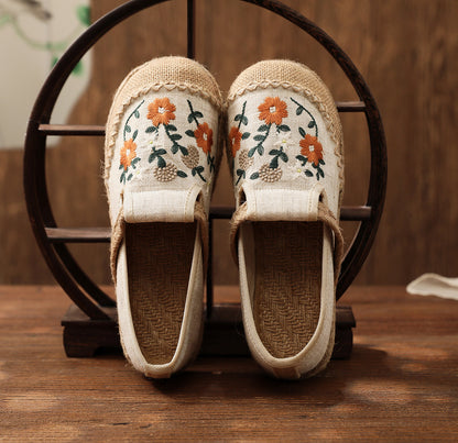 Women's Summer Linen Flats with Floral Embroidery – Breathable & Comfortable-✈️Buy 2 Free Shipping✈️