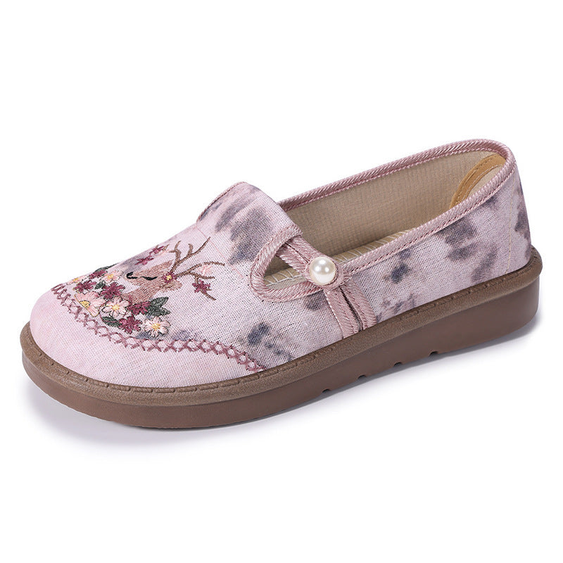 Women's Handmade Embroidered Floral & Deer Shoes – Unique Artistic Boho Style