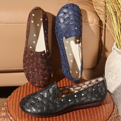 Women's Summer Embossed Flat Loafers – Breathable Square-Toe Slip-On Shoes