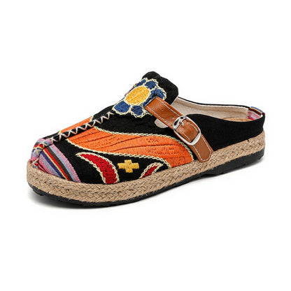 Women's Embroidered Fabric Slip-On Flats – Soft Sole Casual Closed-Toe Cloth Shoes