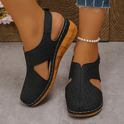 Women’s Breathable Cutout Wedge Sandals – Adjustable Strap Comfort Shoes