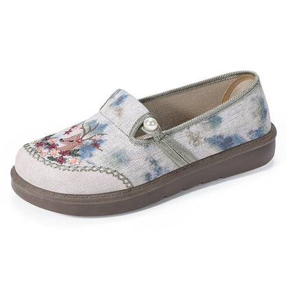 Women's Handmade Embroidered Floral & Deer Shoes – Unique Artistic Boho Style