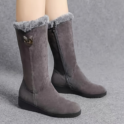 Women’s Winter Comfort Boots – Mid-Calf, Flat Anti-Slip Sole with Soft Fleece Interior