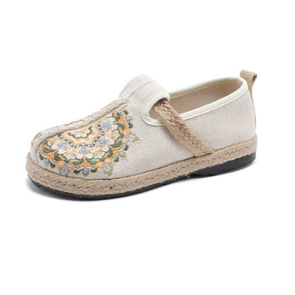 Women's Floral Embroidered Linen Comfort Flats-✈️Buy 2 Free Shipping✈️