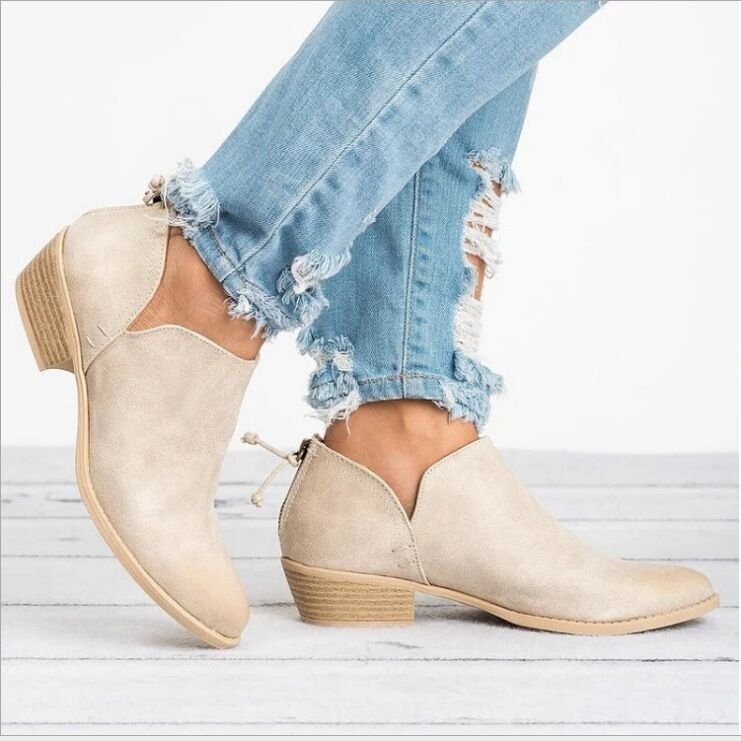 🔥LAST DAY 60% OFF🎉-Women's Comfortable Low Heel Ankle Zipper Chunky Boots -Buy two free shipping
