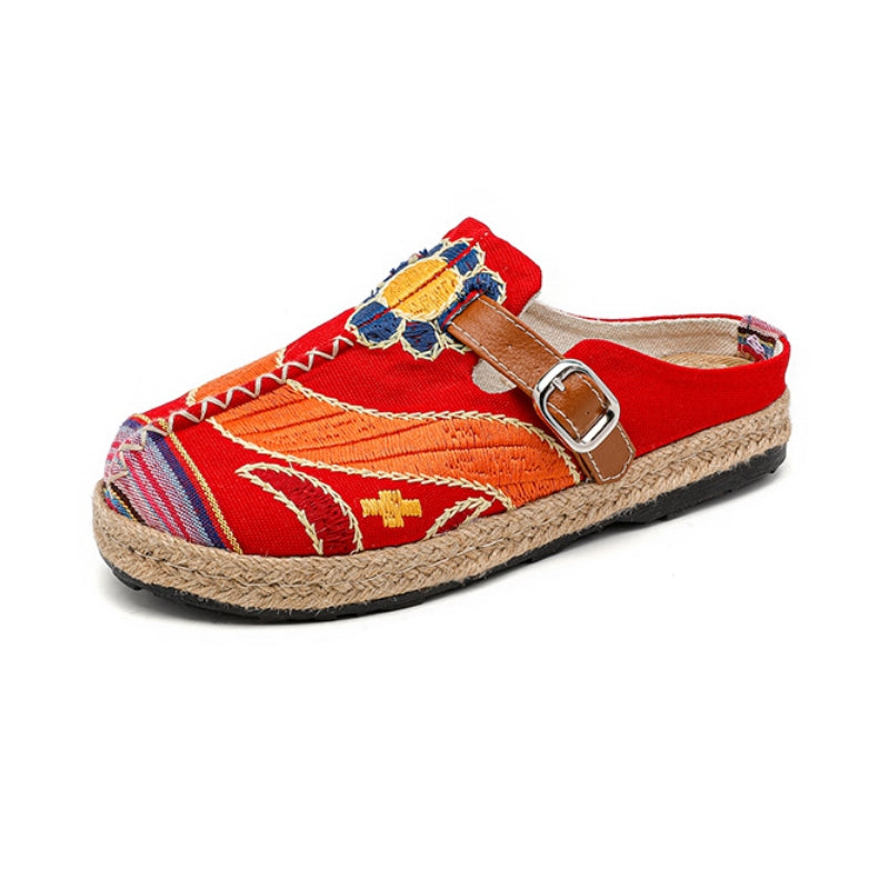 Women's Embroidered Fabric Slip-On Flats – Soft Sole Casual Closed-Toe Cloth Shoes