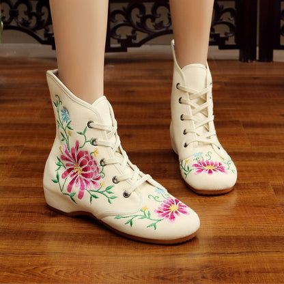 Women's Ethnic Embroidered Wedge Ankle Boots – Boho Style with Oxford Sole