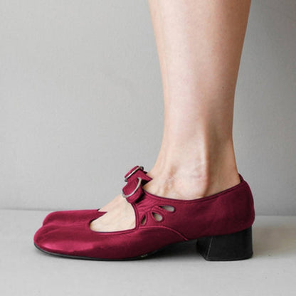 Women's Vintage Low Heel Mary Jane Shoes – Retro Buckle Strap Shallow Pumps for Daily Wear