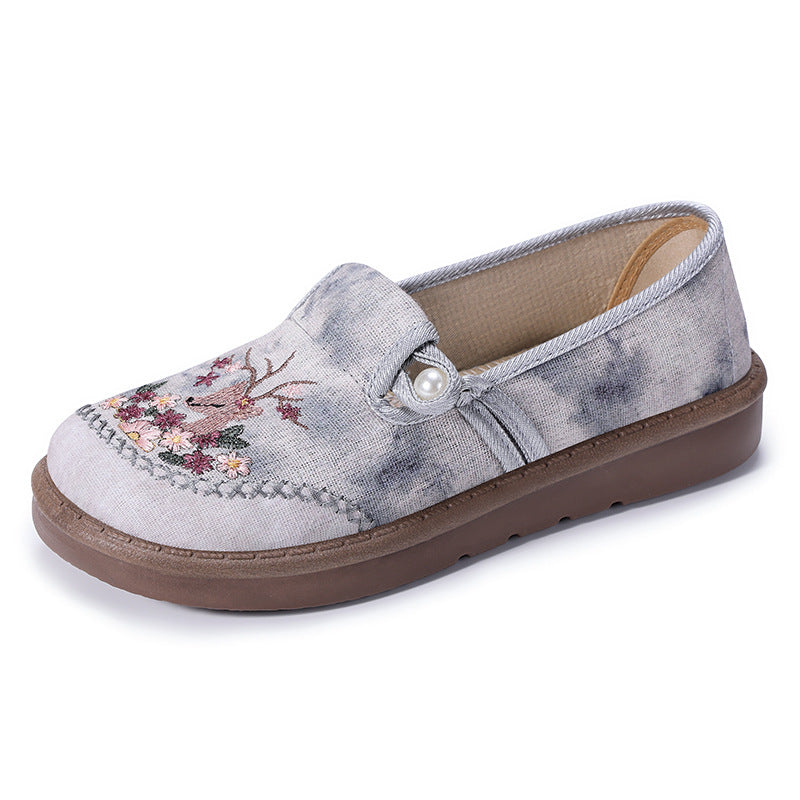 Women's Handmade Embroidered Floral & Deer Shoes – Unique Artistic Boho Style