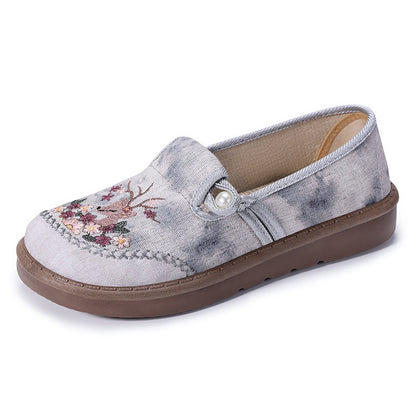 Women's Handmade Embroidered Floral & Deer Shoes – Unique Artistic Boho Style