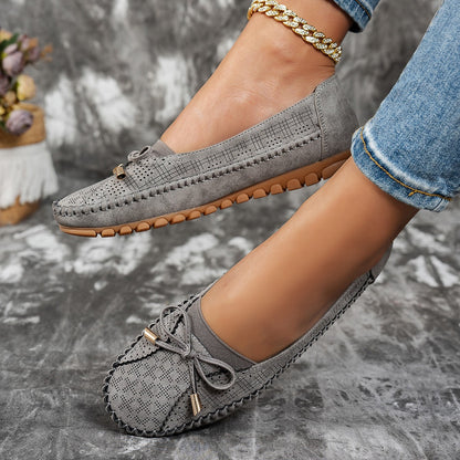 Women’s Classic Solid-Color Bow Loafers – Comfortable Flat Shoes for Everyday Wear