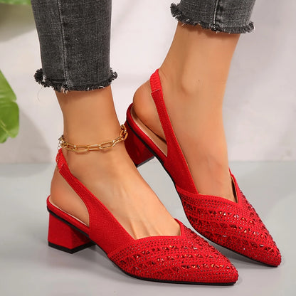 2026 Women'S Elegant Rhinestone Slip On Heel Sandals