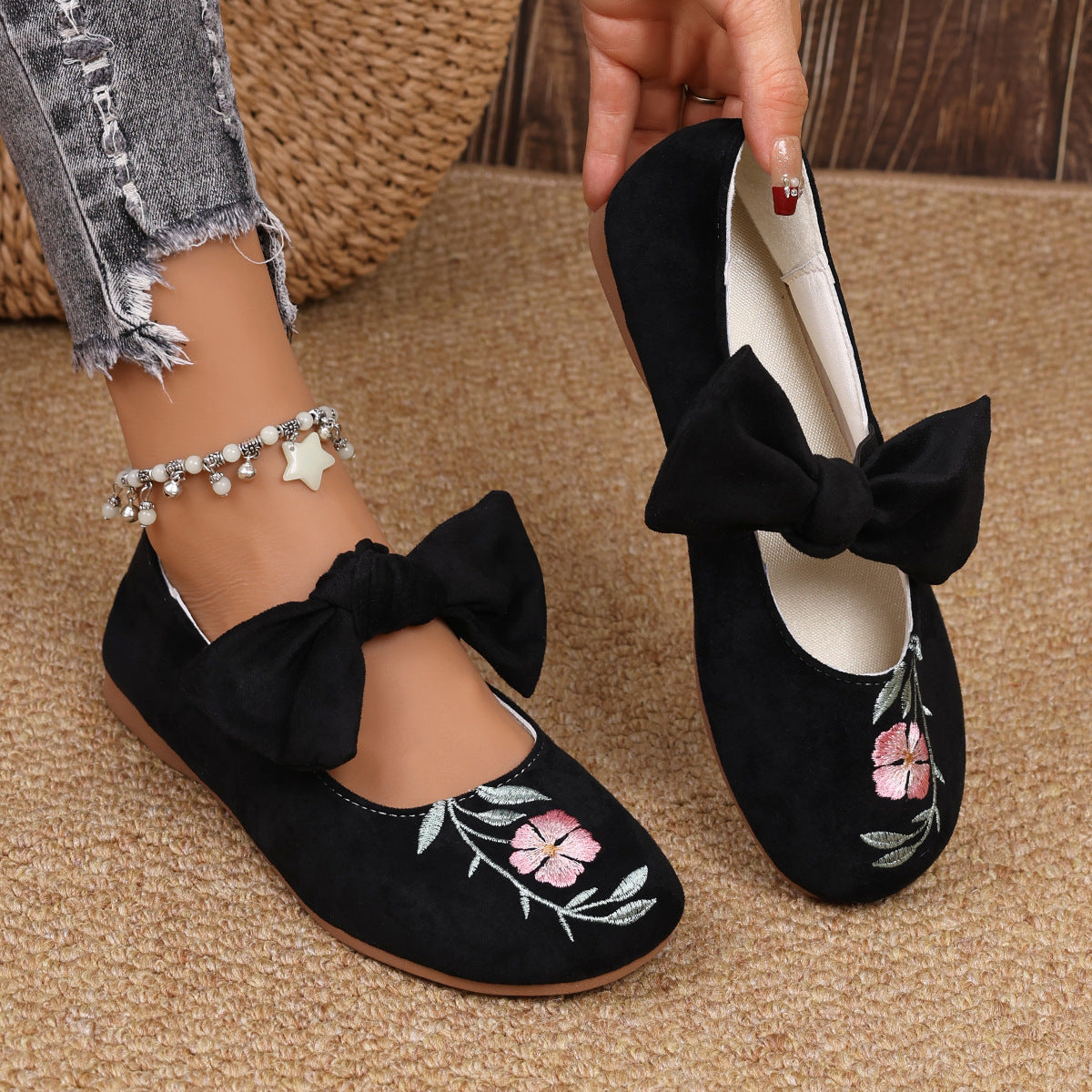 Women's Mary Jane Flats with Large Bow – Cute & Comfortable Everyday Shoes