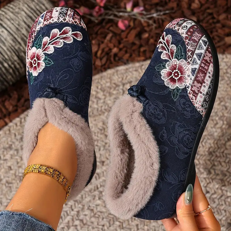 Women’s Warm Floral Winter Ankle Boots – Cozy, Lightweight & Non-Slip
