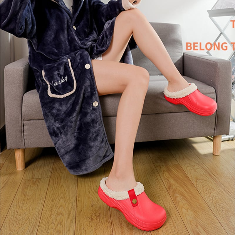 Women's Comfort Winter Warm Fleece Lined Mules Slippers Waterproof Indoor Outdoor Non-slip House Shoes