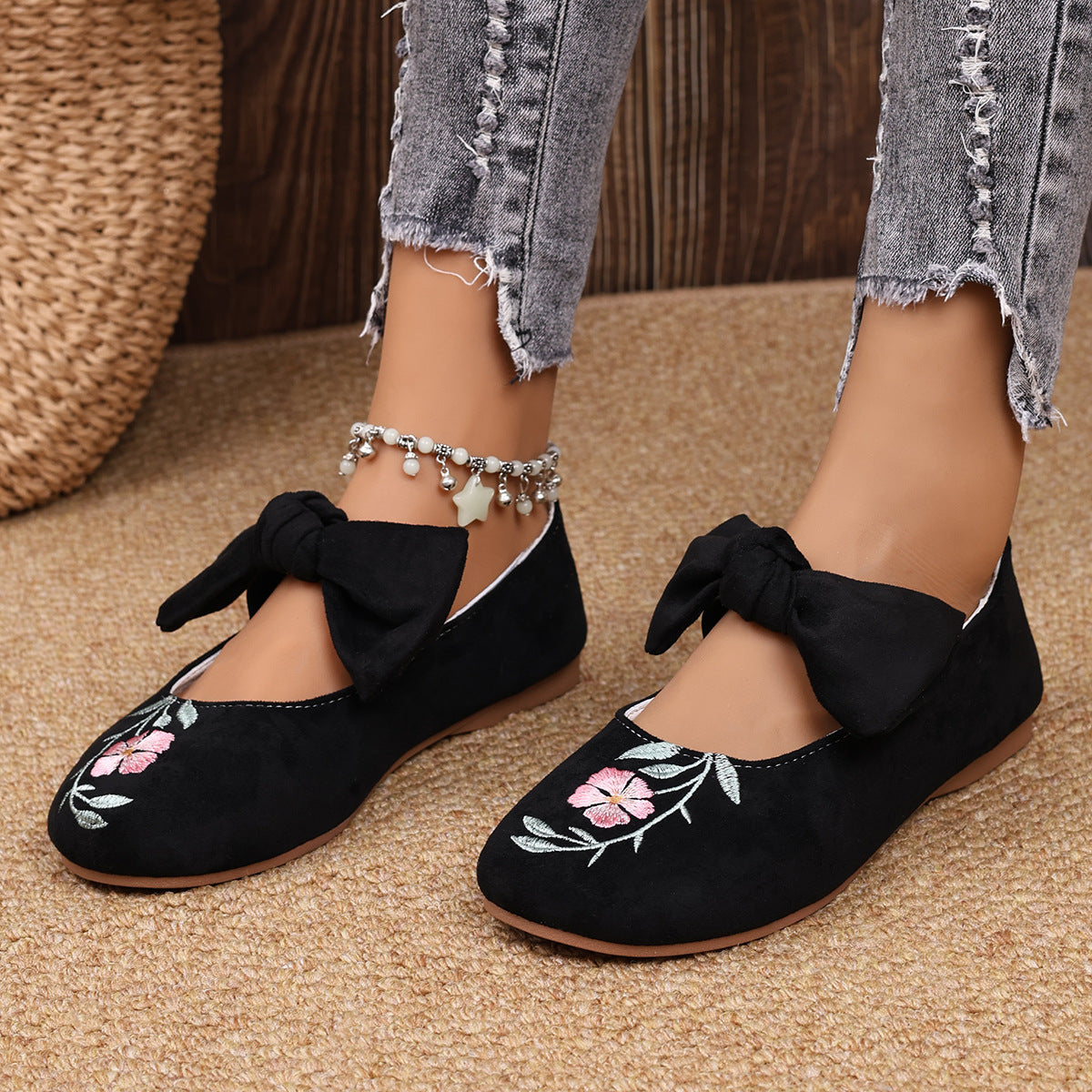 Women's Mary Jane Flats with Large Bow – Cute & Comfortable Everyday Shoes