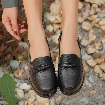 Women's Waterproof Soft Leather Loafers – Round Toe Slip-Ons for All-Day Comfort
