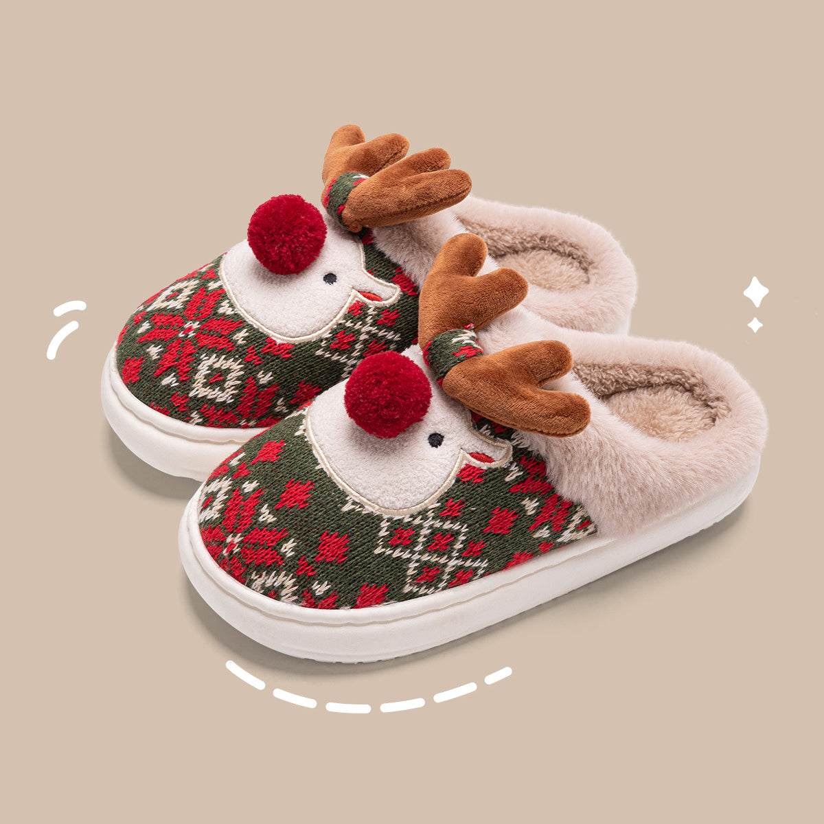 Cozy Reindeer Slippers for Women – Soft Plush Christmas House Shoes