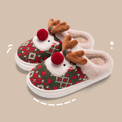 Cozy Reindeer Slippers for Women – Soft Plush Christmas House Shoes
