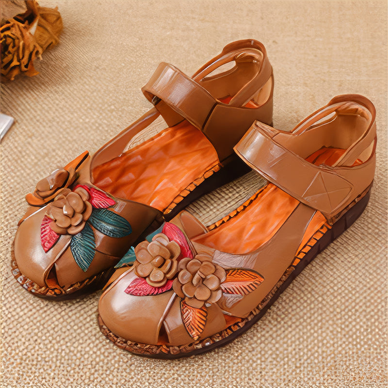 Women’s Genuine Leather Comfort Sandals – Handmade Floral Soft Non-Slip Sole