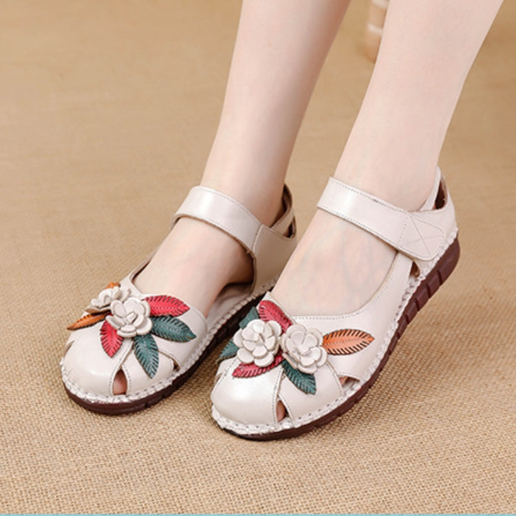 Women’s Genuine Leather Comfort Sandals – Handmade Floral Soft Non-Slip Sole