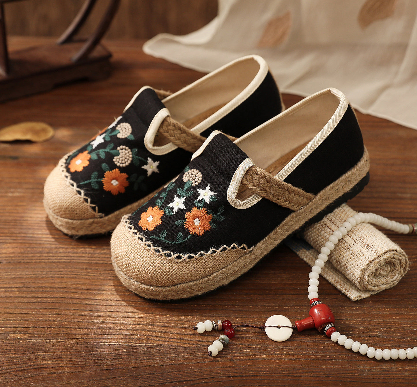Women's Summer Linen Flats with Floral Embroidery – Breathable & Comfortable-✈️Buy 2 Free Shipping✈️
