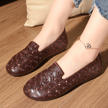 Women's Summer Embossed Flat Loafers – Breathable Square-Toe Slip-On Shoes