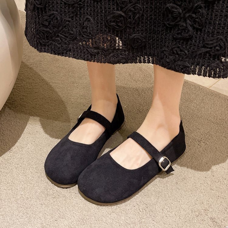 Women’s Vintage Mary Jane Flats – Suede, Adjustable Strap, All-Day Comfort