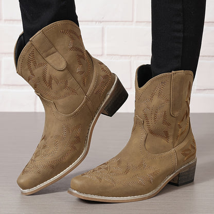 Women’s Western Embroidery Mid-Heel Ankle Boots