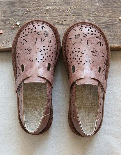 Women's Forest Style Hollow Petal Round Toe Retro Sandals