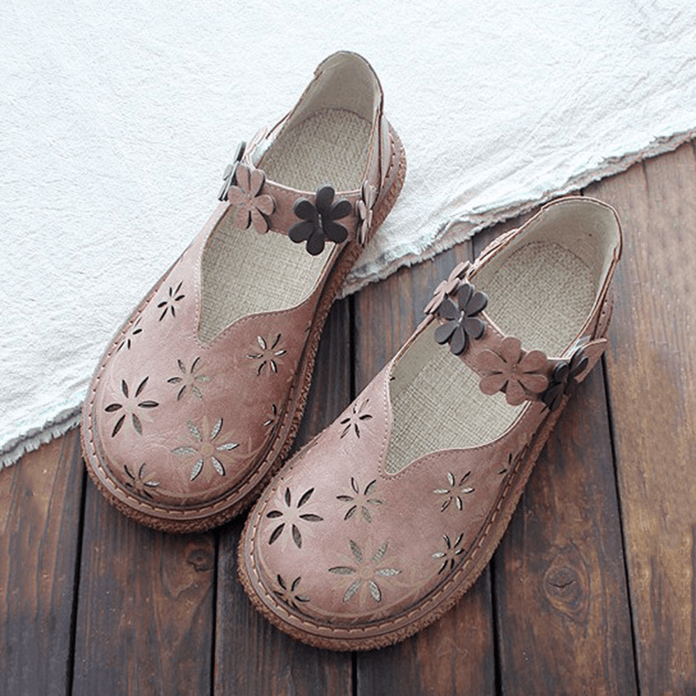 Women's Forest Style Hollow Petal Round Toe Retro Sandals