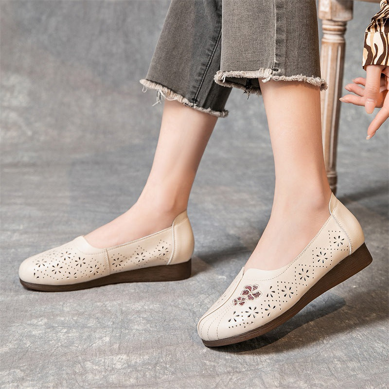 Summer Flat Non-slip Hollow Low-top Breathable Leather Sandals