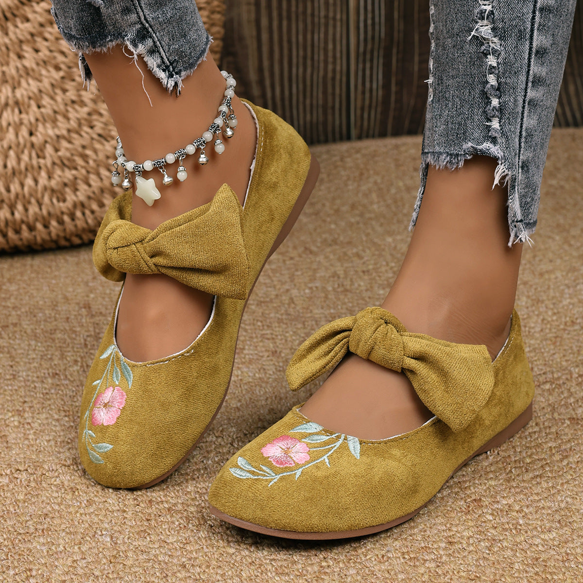 Women's Mary Jane Flats with Large Bow – Cute & Comfortable Everyday Shoes