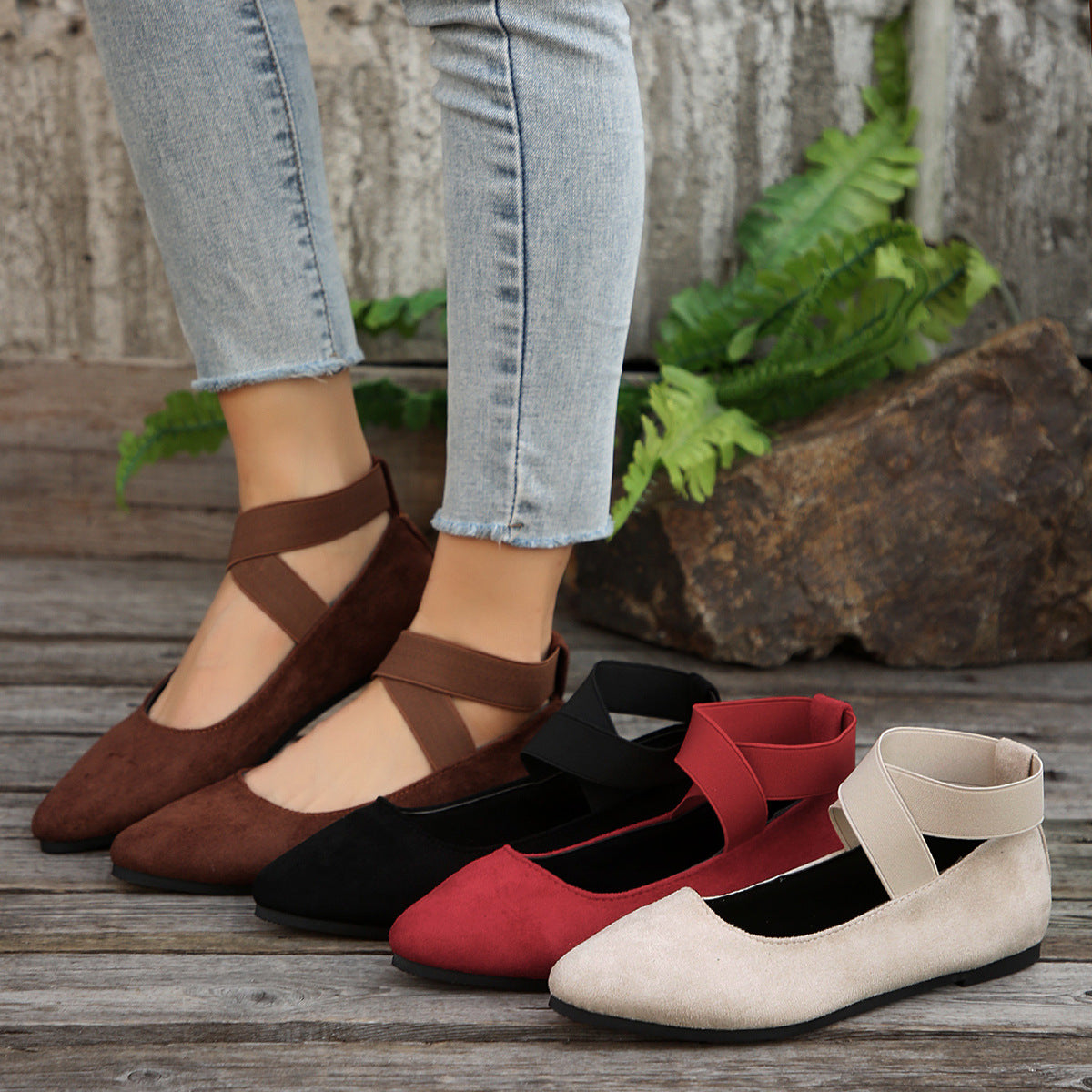 Women’s Elastic Cross Strap Moccasins – Comfortable Slip-On Casual Shoes