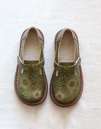 Women's Forest Style Hollow Petal Round Toe Retro Sandals