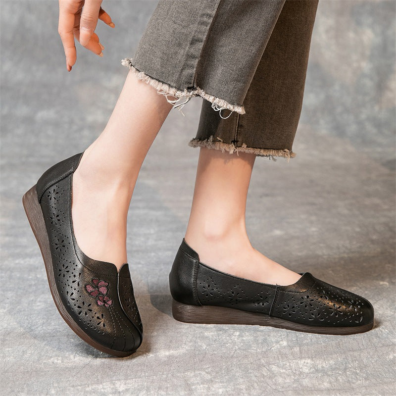 Summer Flat Non-slip Hollow Low-top Breathable Leather Sandals