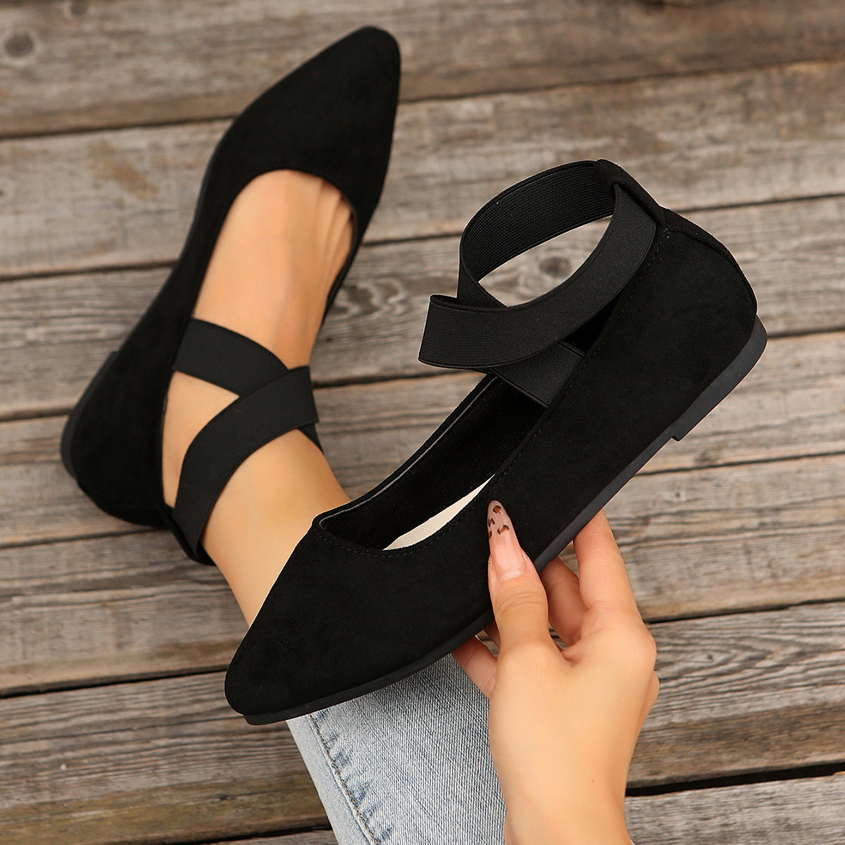 Women’s Elastic Cross Strap Moccasins – Comfortable Slip-On Casual Shoes