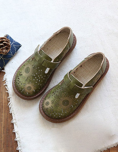 Women's Forest Style Hollow Petal Round Toe Retro Sandals